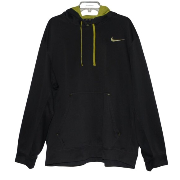 Nike Therma Fit Hoodie Men XXL 2XL Gray Neon Yellow Sweatshirt Kanga Pocket - Picture 2 of 6